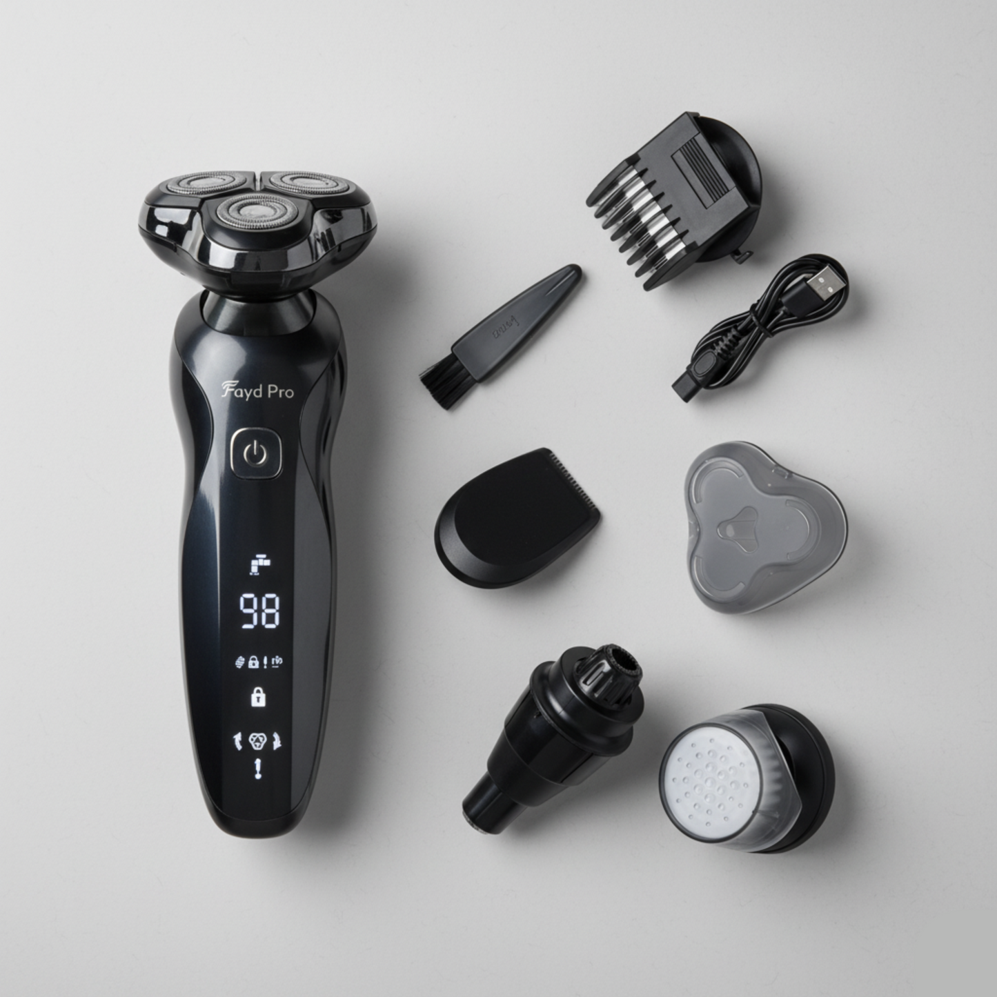 Fayd Pro electric shaver with multiple attachments for versatile grooming